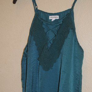 🌙3/$15 sale! ☀️Love on a Hanger Satiny Lace/Lace up tank top Sz. S EUC